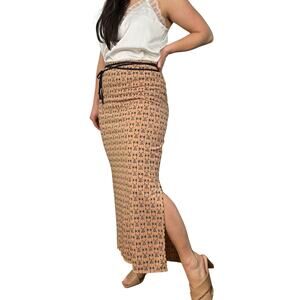 Studio M Tan Elastic Waist Patterned Midi Skirt